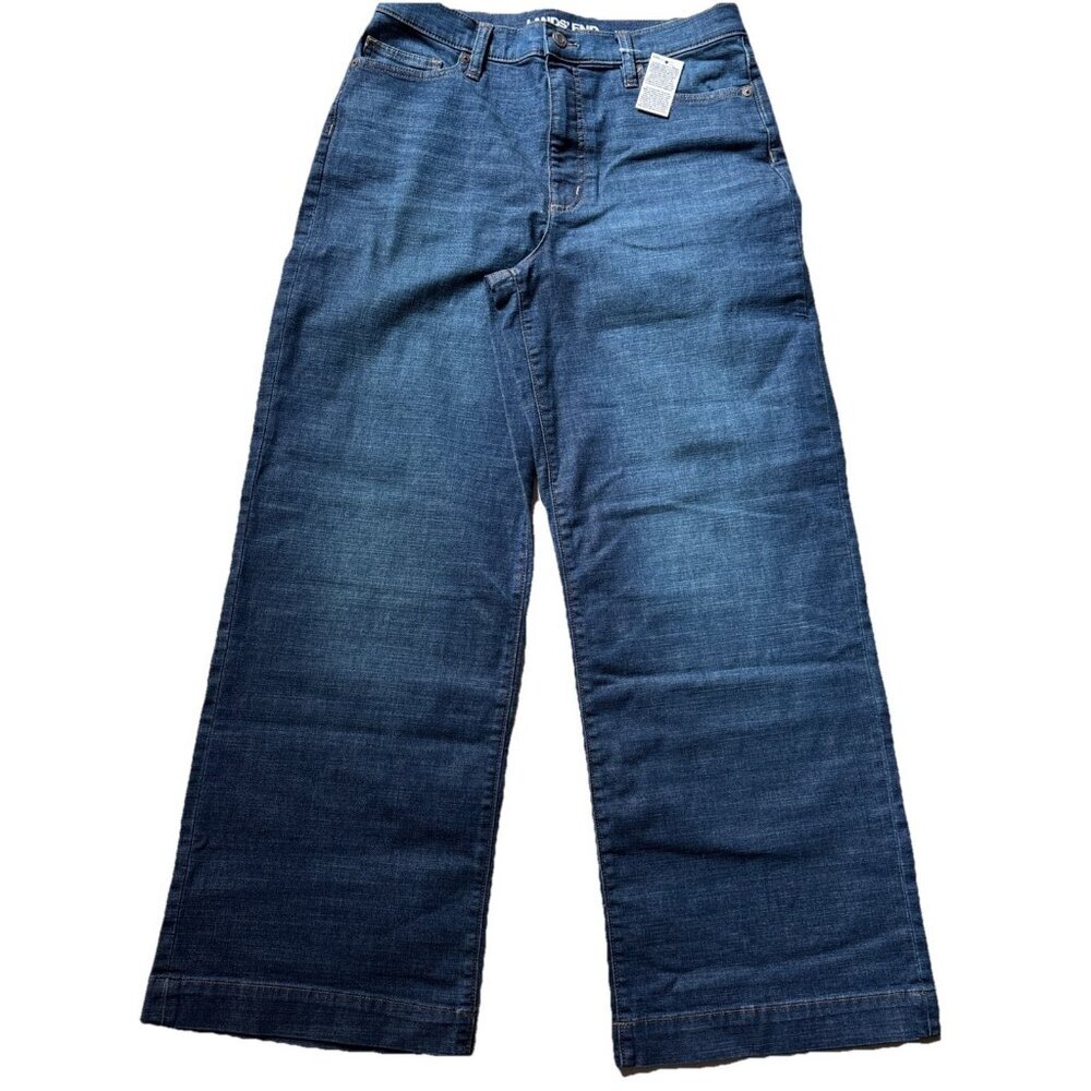 New Lands End Blue Wide Leg Jeans NWT Size 12 High Rise